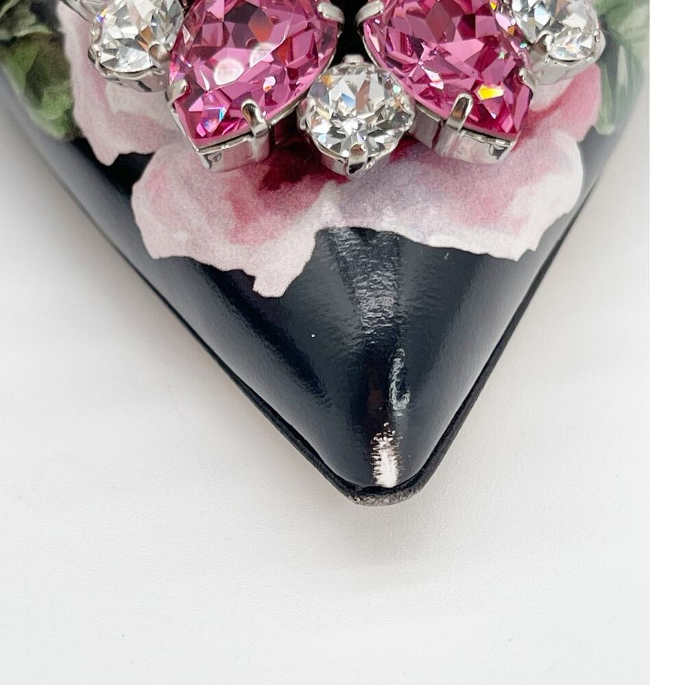 Dolce & Gabbana Black Rose Butterfly Crystal Pointed Toe Slingback Heels IT 40 - Picture 9 of 16
